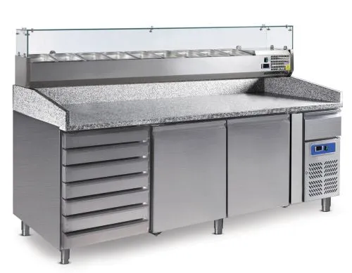 Meuble réfrigéré inox pizza & salade – plan granit 390/580 L