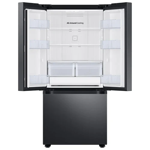 Samsung 30'' 21.8 pi. cu. Réfrigérateur à 3 battants - certifié energy star - Inox noir - RF22A4111SG - boîtes ouverte.