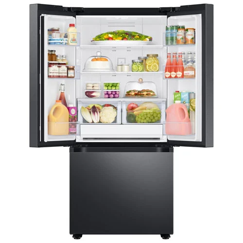 Samsung 30'' 21.8 pi. cu. Réfrigérateur à 3 battants - certifié energy star - Inox noir - RF22A4111SG - boîtes ouverte.
