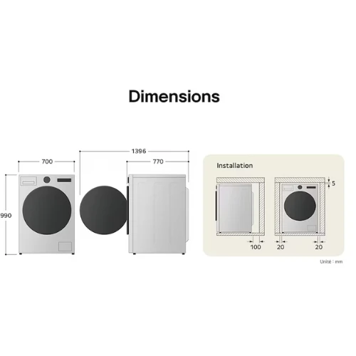 Lave-linge frontale 20kg TurboWash Steam AI DD LG F20P12BST