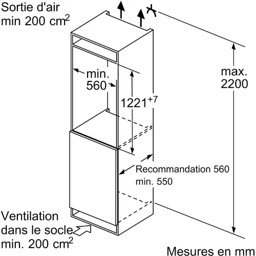 iQ300, Réfrigérateur encastrable avec compartiment congélation, 122.5 x 56 cm, charnières pantographes SIEMENS KI42LVFE0