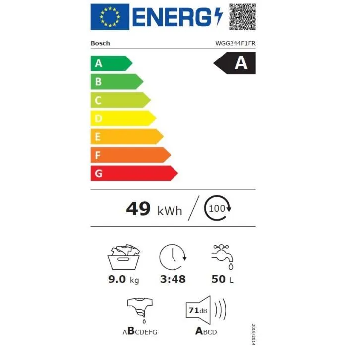 Série 6, Lave-linge front, 9 kg, 1400 trs/min BOSCH WGG244F1FR