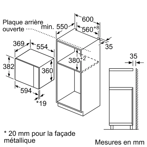 iQ500, Micro-ondes intégrable, 59 x 38 cm, Noir SIEMENS BE555LMB1