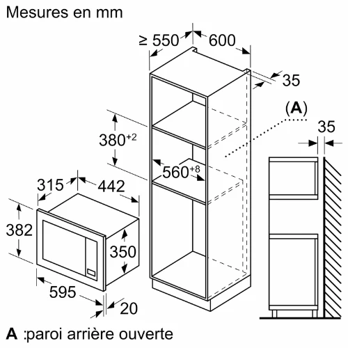 Série 2, Micro-ondes encastrable, Noir BOSCH BFL623MB4