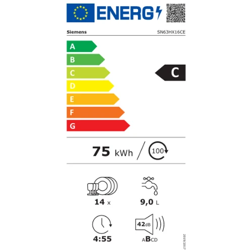 iQ300, Lave-vaisselle tout intégrable, 60 cm SIEMENS SN63HX16CE