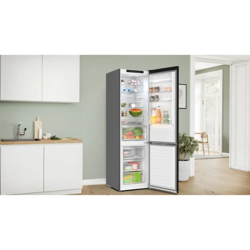 Série 4, Réfrigérateur combiné pose-libre, 203 x 60 cm, Acier brossé noir anti-traces, Total No Frost BOSCH KGN392XCF