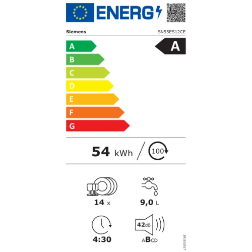 iQ500, Lave-vaisselle encastrable avec bandeau, 60 cm, Acier brossé SIEMENS SN55ES12CE