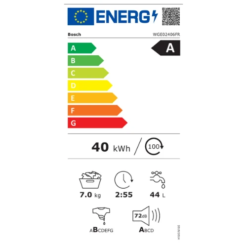 Série 2, Lave-linge front, 7 kg, 1400 trs/min BOSCH WGE02406FR