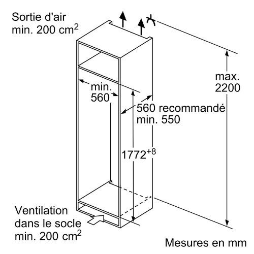iQ700, Réfrigérateur intégrable, 140 x 56 cm, Charnières pantographes softClose SIEMENS KI51FADE0