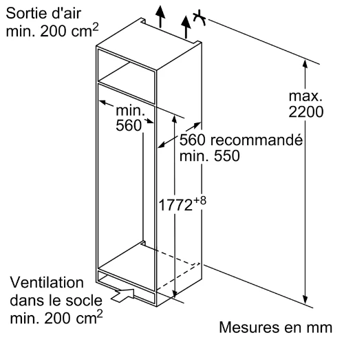 iQ300, Réfrigérateur intégrable, 177.5 x 56 cm, charnières pantographes SIEMENS KI81RVFE0