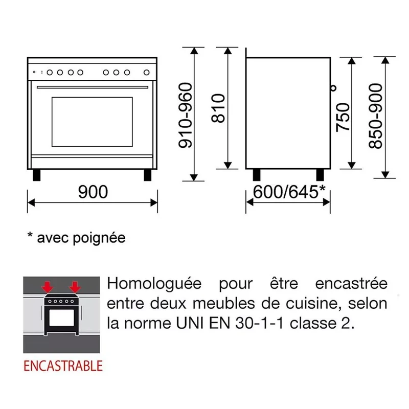 Cuisinière Gaz Catalyse 90 x 60cm Noire Glem GE960CMBK2