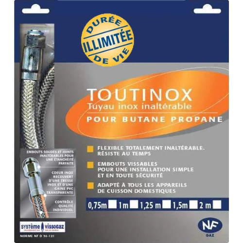 Flexible gaz butane et propane duree illimitee 1.50M NF36125 ADDAX RGB150