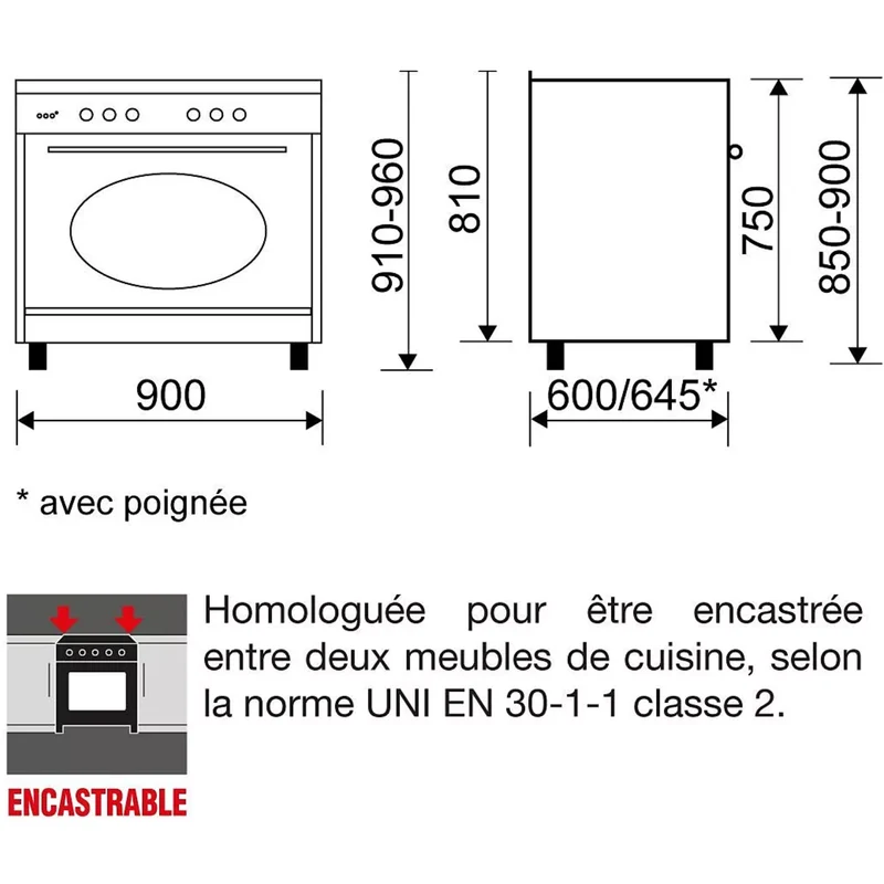 Cuisinière Mixte Piano 90 x 60 CM GLEM GU960CMR2
