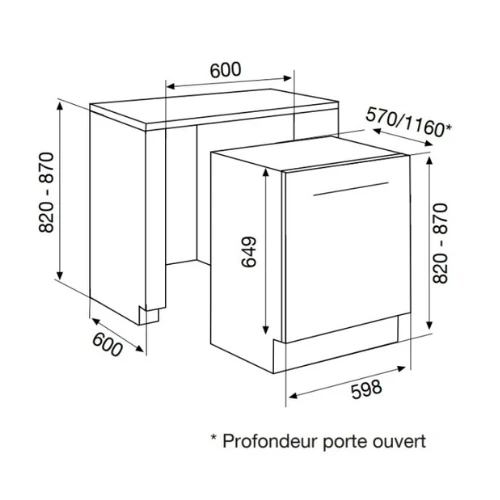 Lave-vaisselle 60 cm Tout intégrable Tranche Noire Airlux ADIS925